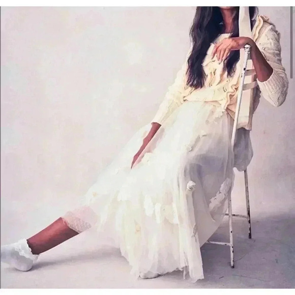 LoveShackFancy Rowena Tulle Midi Skirt 4 S Embroidered Floral Appliqué Bridal - Picture 2 of 14